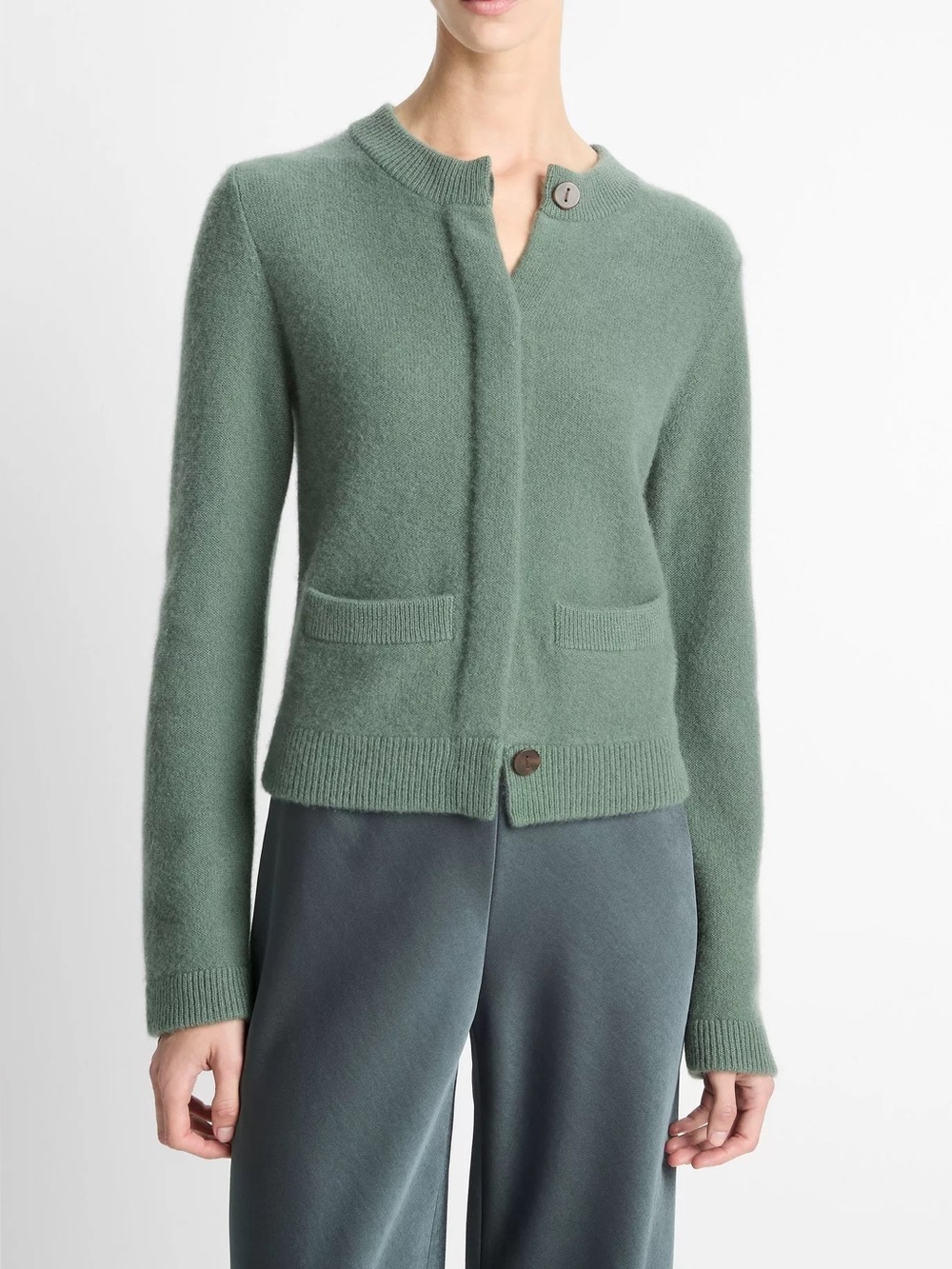 Vince Plush Cashmere Shrunken Cardigan in Deep Patina Size S - Picture 3 of 9